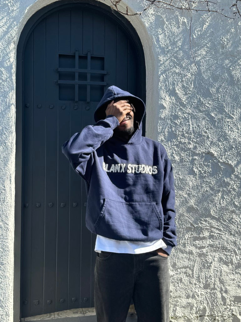 Distressed Patch Logo Hoodie (Navy)