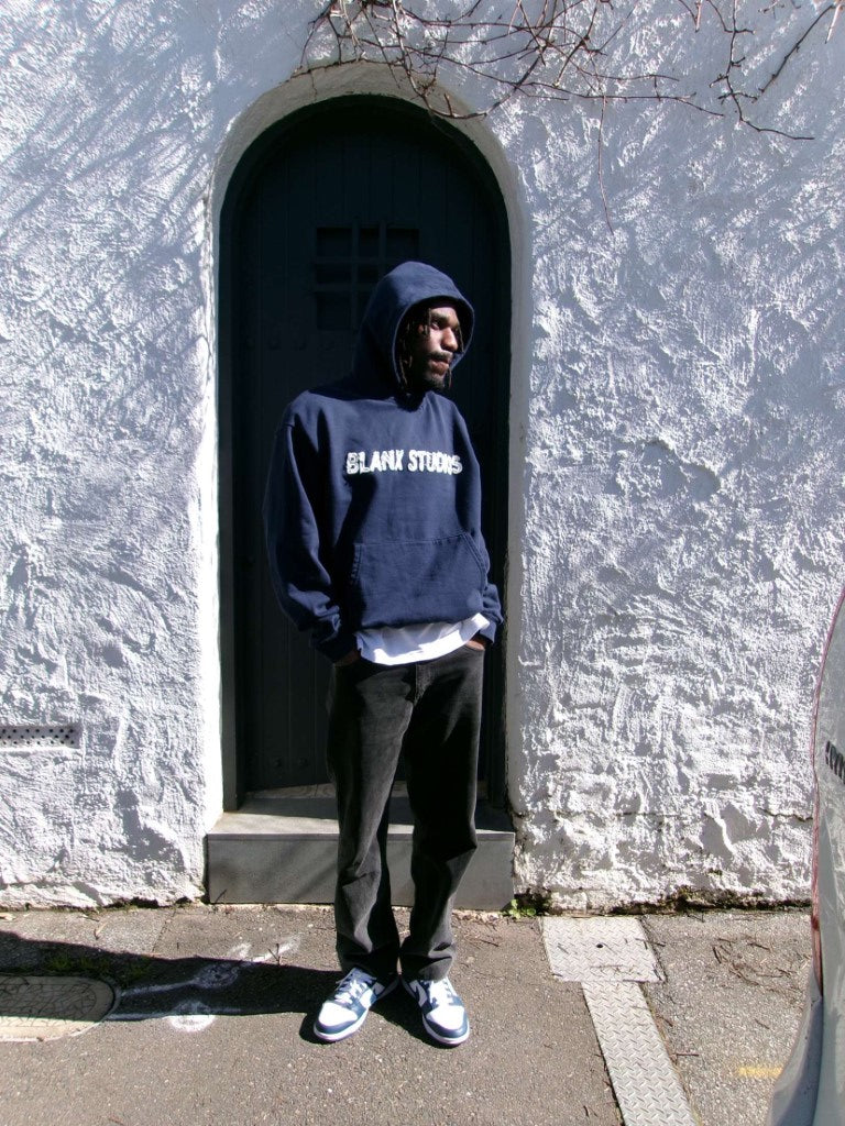 Distressed Patch Logo Hoodie (Navy)